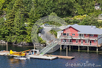 Float plane waits to refuel at depot on Tongass Narrows Stock Photo