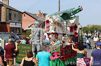 Float remembering World War 1 in Village fete Editorial Stock Photo