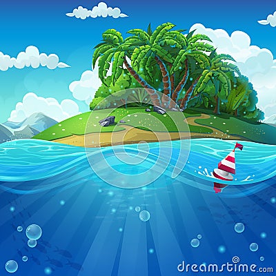 Float in the water at the island background Vector Illustration