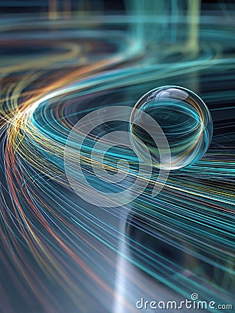Floating AI Orb Surrounded by a Vibrant Energy Field With Dynamic Data Swirls in a Digital Setting Stock Photo