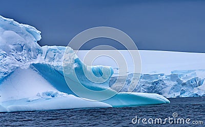 Floating Blue Iceberg Snow Glaciers Mountains Charlotte Bay Antarctica Stock Photo