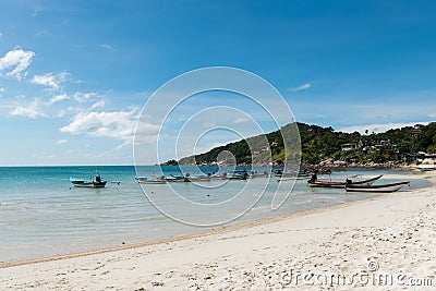 Floating boats in the clear blue sea and beautiful summer sky Stock Photo