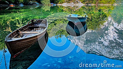 Floating boats at autumn Stock Photo