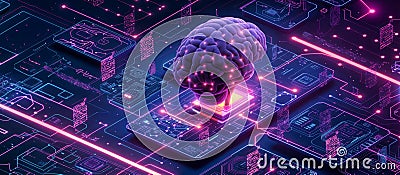 floating brains are connected to a super computer, concept of general intelligence Stock Photo