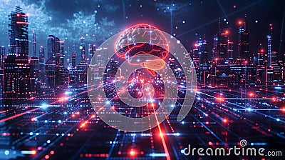 floating brains are connected to a super computer, concept of general intelligence Stock Photo