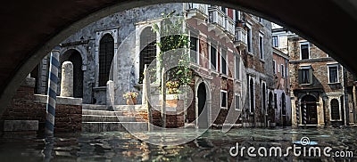 Floating in the Canal`s of the enchanting romantic architecture and waterways of Italy. Stock Photo