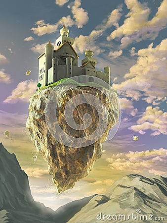 Floating castle Cartoon Illustration