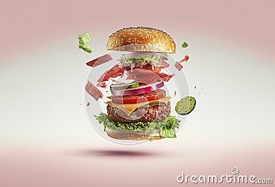 floating cheeseburger from fast food Stock Photo