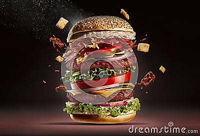 floating cheeseburger from fast food Stock Photo