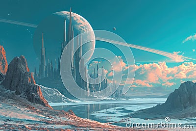 Floating City of Elysium on Saturn's Moon, Titan Stock Photo