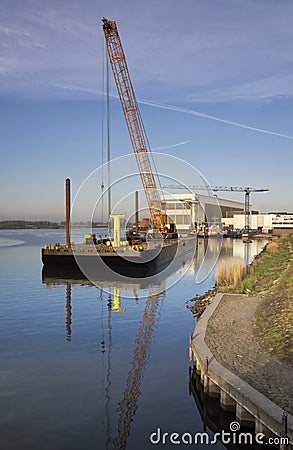 Floating crane in a river Editorial Stock Photo