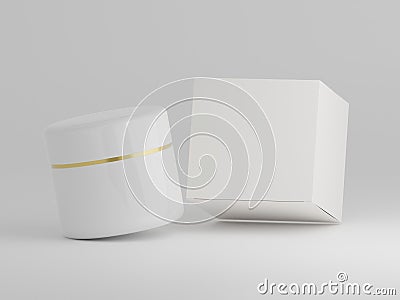 Shiny cream jar floating with packaging box on a plain white background Stock Photo