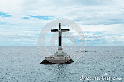 Floating Cross at the Sunken Cemetery, Philippines Stock Photo