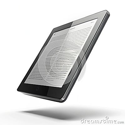 Floating digital e-reader with animated page-turning effect Stock Photo