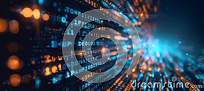Floating digital messages in dark cyberspace encoding encrypted data for secure communication Stock Photo