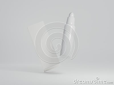 Floating dispenser bottle with packaging box in a plain white background Stock Photo