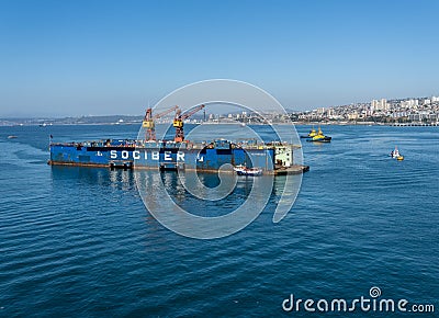 Floating dock or floating harbor in Valparaiso Chile Editorial Stock Photo