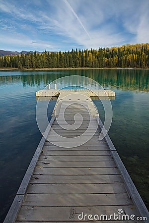 Floating dock perspective at Boya Lake Provincial Park, BC Stock Photo