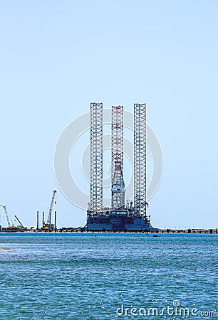 Floating drilling rig the offshore oil and gas production, docked in the port Stock Photo