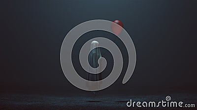 Floating Evil Spirit of a Child with a Red Balloon in a foggy void Stock Photo