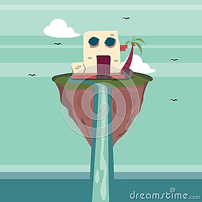 Floating Fantasy Island Vector Illustration