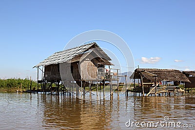 Floating fisherman`s village, Inle, Myanmar Stock Photo