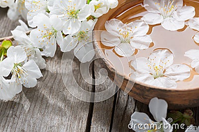 Floating flowers in Ñlay bowl. Stock Photo