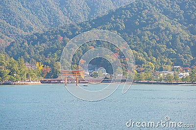 Floating gate of Itsukushima Shrine at Miyajima island Stock Photo