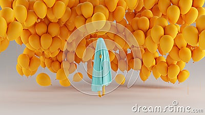 Floating Ghost Spirit of a Child Gulf Blue Turquoise and Orange Holding a Orange Balloon with Lots of Balloons in the Background Stock Photo