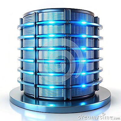 Floating glowing server with rotating data flow Stock Photo