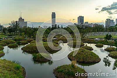 Floating hill scene against metro background Editorial Stock Photo