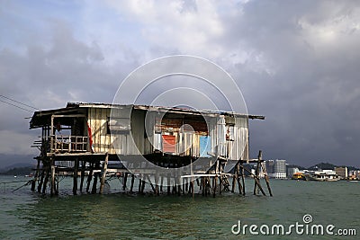 Floating house, Gaya island, Kota Kinabalu, Malaysia Editorial Stock Photo