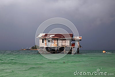 Floating house, Gaya island, Kota Kinabalu, Malaysia Editorial Stock Photo