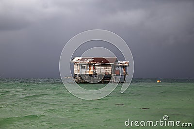 Floating house, Gaya island, Kota Kinabalu, Malaysia Editorial Stock Photo