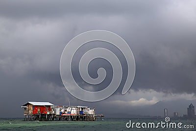 Floating house, Gaya island, Kota Kinabalu, Malaysia Editorial Stock Photo