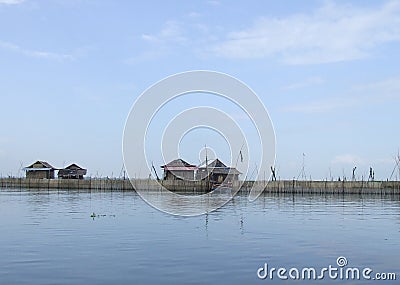 Floating houses on Danau (lake) Tempe in Sulawesi Stock Photo