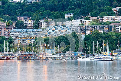 Floating houses on Lake Union in Seattle Stock Photo