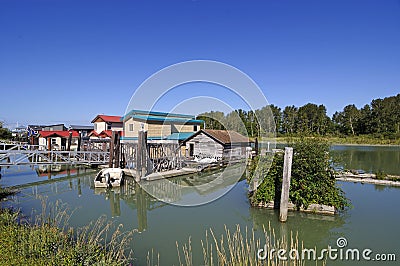 Floating houses on the river Stock Photo