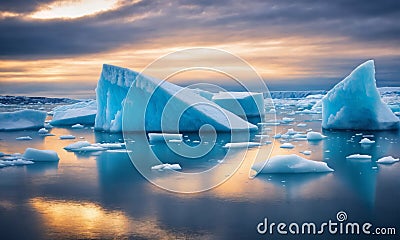 Floating ice floes in the Arctic Ocean. Beauty of the North Pole Stock Photo