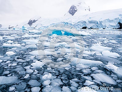 Floating ice floes, drift ice in Cierva Cove in Hughes Bay, Graham Land, Antarctica Stock Photo