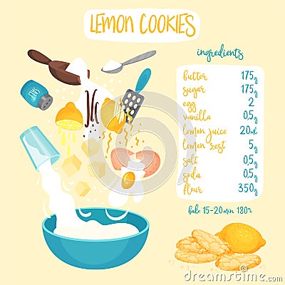 Floating Ingredients for Baking Lemon Cookies Vector Illustration Vector Illustration