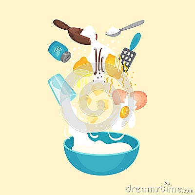 Floating Ingredients for Baking Lemon Cookies Vector Illustration Vector Illustration