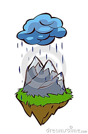 Floating island mountain rain Vector Illustration