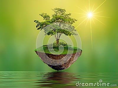 Floating islands with trees Lake river in the sky World Environment Day World Conservation Day environment Stock Photo