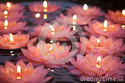 floating lotus flower candles on water Stock Photo