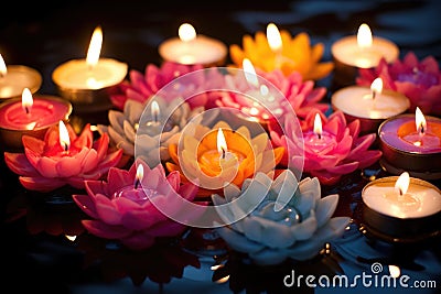 floating lotus flower candles on water Stock Photo