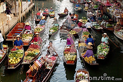 Floating market in Thailand. Editorial Stock Photo