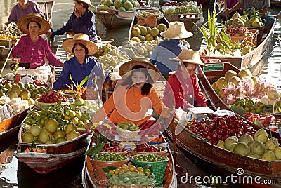 Floating market in Thailand. Editorial Stock Photo