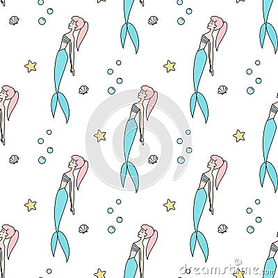 Floating mermaids seamless vector pattern Vector Illustration