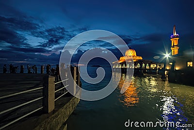 Floating mosque - Al Hussain Mosque Kuala Perlis during sunset Stock Photo